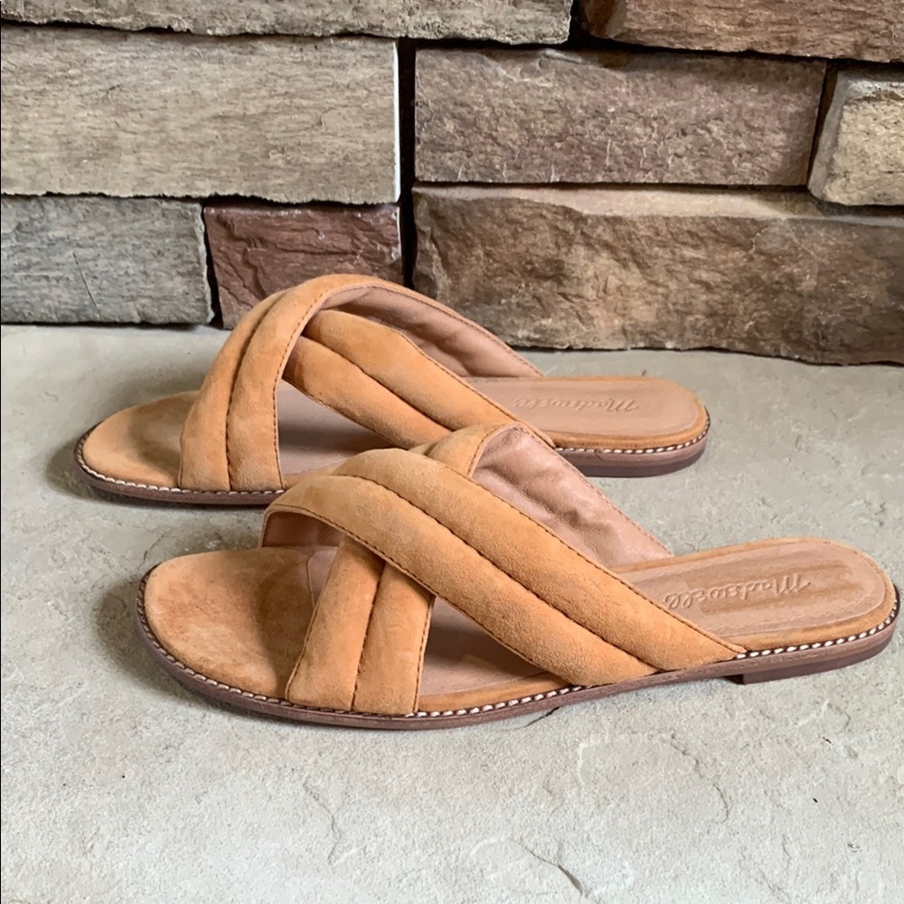 Madewell sz 8.5 suede tan slip on sandals